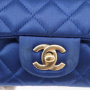 CHANEL Chain Mini Matelasse 17 Shoulder Bag Satin Blue Gold CC Auth 179045-17