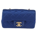 CHANEL Chain Mini Matelasse 17 Shoulder Bag Satin Blue Gold CC Auth 179045-13
