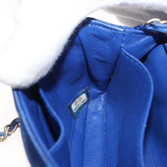 CHANEL Chain Mini Matelasse 17 Shoulder Bag Satin Blue Gold CC Auth 179045