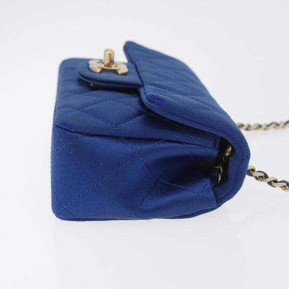 CHANEL Chain Mini Matelasse 17 Shoulder Bag Satin Blue Gold CC Auth 179045