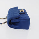 CHANEL Chain Mini Matelasse 17 Shoulder Bag Satin Blue Gold CC Auth 179045-4