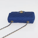 CHANEL Chain Mini Matelasse 17 Shoulder Bag Satin Blue Gold CC Auth 179045-6