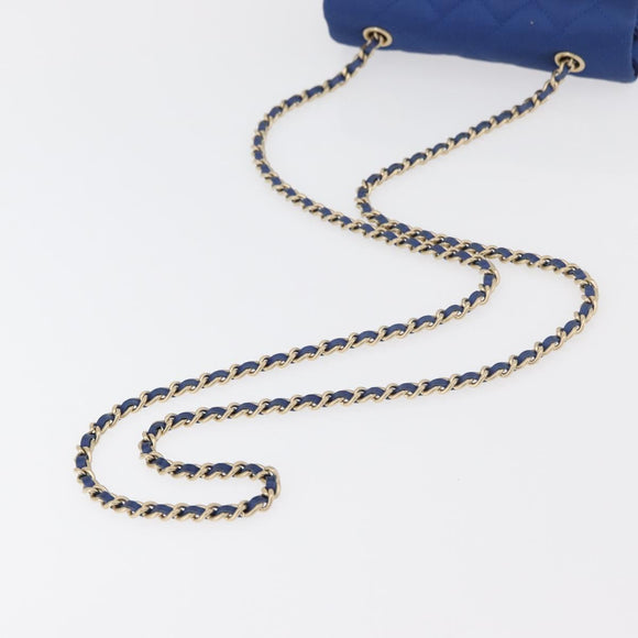 CHANEL Chain Mini Matelasse 17 Shoulder Bag Satin Blue Gold CC Auth 179045
