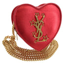 SAINT LAURENT Love Heart Chain Shoulder Bag Leather Red Gold Auth 179049V-1