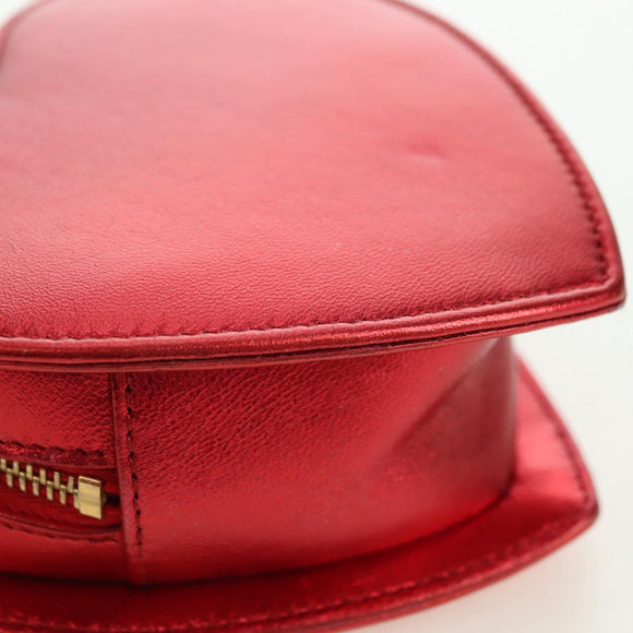SAINT LAURENT Love Heart Chain Shoulder Bag Leather Red Gold Auth 179049V
