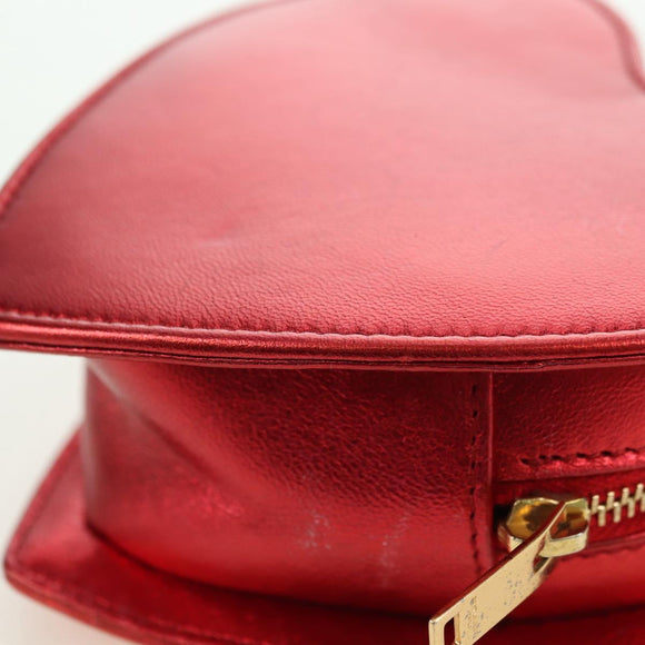 SAINT LAURENT Love Heart Chain Shoulder Bag Leather Red Gold Auth 179049V
