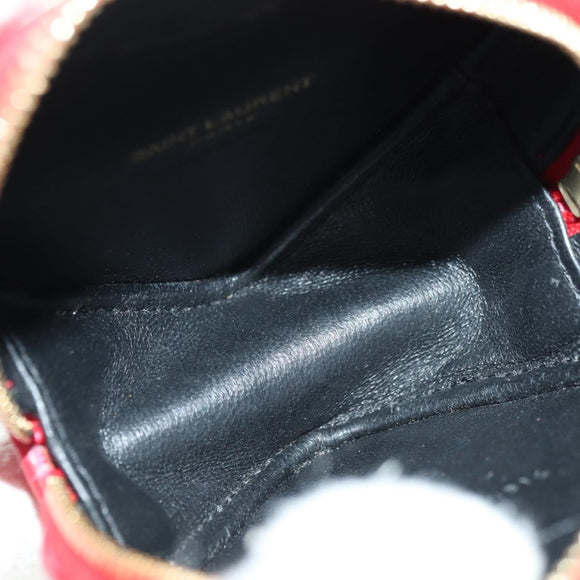 SAINT LAURENT Love Heart Chain Shoulder Bag Leather Red Gold Auth 179049V
