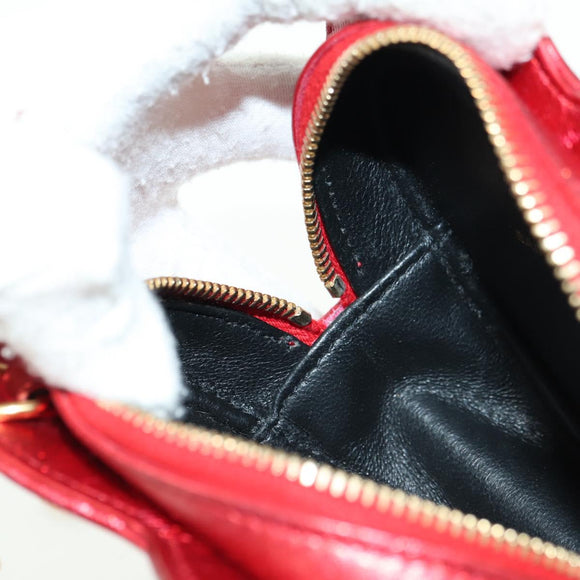 SAINT LAURENT Love Heart Chain Shoulder Bag Leather Red Gold Auth 179049V