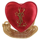 SAINT LAURENT Love Heart Chain Shoulder Bag Leather Red Gold Auth 179049V-2
