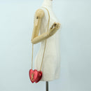 SAINT LAURENT Love Heart Chain Shoulder Bag Leather Red Gold Auth 179049V-21