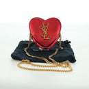 SAINT LAURENT Love Heart Chain Shoulder Bag Leather Red Gold Auth 179049V-22