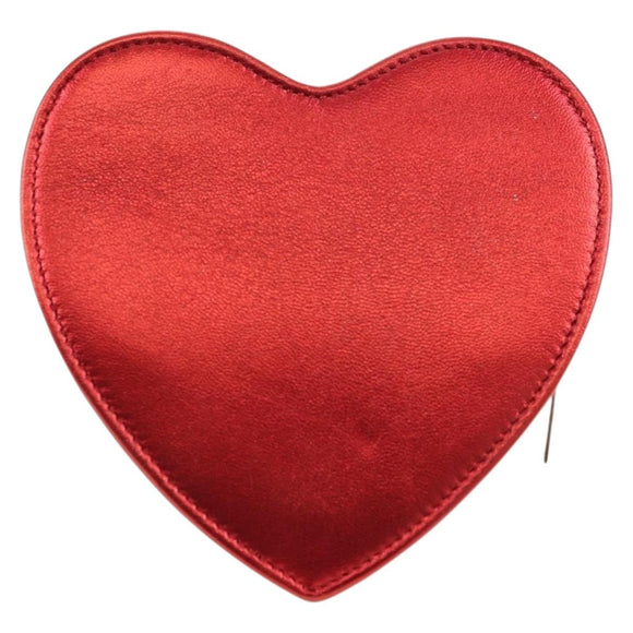 SAINT LAURENT Love Heart Chain Shoulder Bag Leather Red Gold Auth 179049V