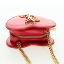 SAINT LAURENT Love Heart Chain Shoulder Bag Leather Red Gold Auth 179049V-6