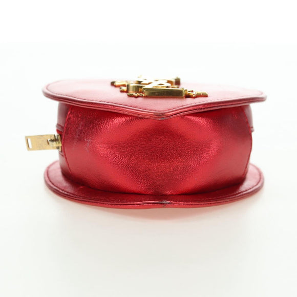 SAINT LAURENT Love Heart Chain Shoulder Bag Leather Red Gold Auth 179049V