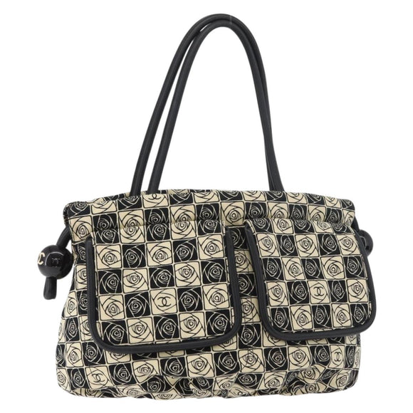 CHANEL Camelia Tote Bag Canvas Black Silver CC Auth 179051SAV