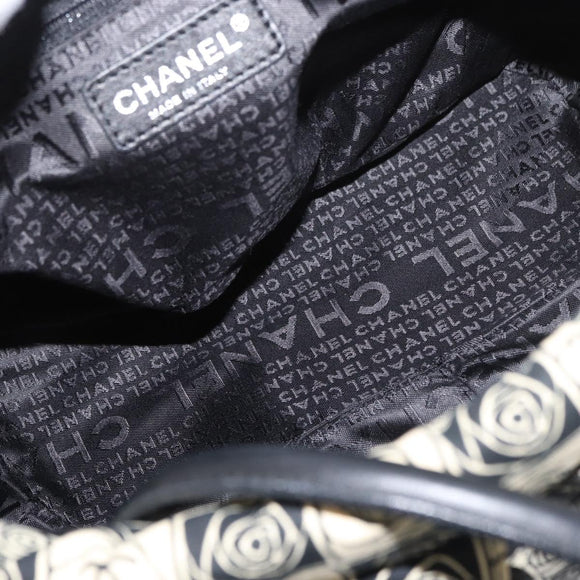 CHANEL Camelia Tote Bag Canvas Black Silver CC Auth 179051SAV