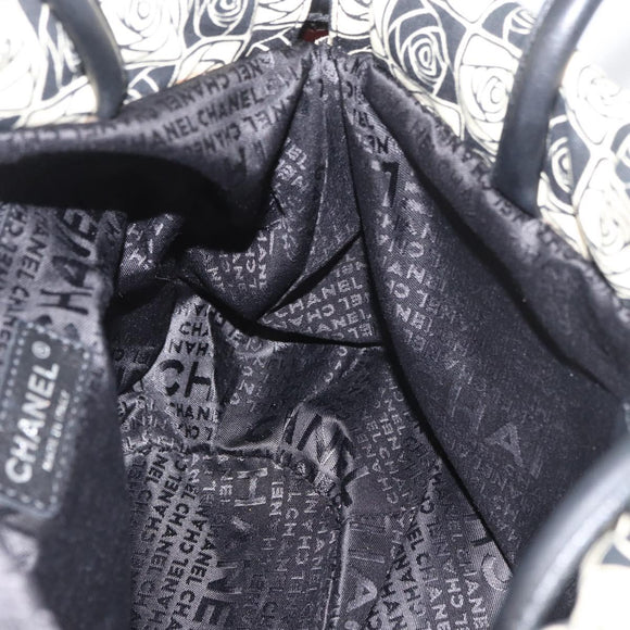 CHANEL Camelia Tote Bag Canvas Black Silver CC Auth 179051SAV