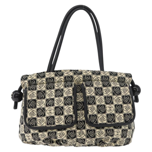 CHANEL Camelia Tote Bag Canvas Black Silver CC Auth 179051SAV