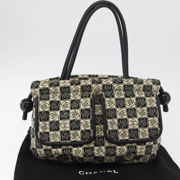 CHANEL Camelia Tote Bag Canvas Black Silver CC Auth 179051SAV