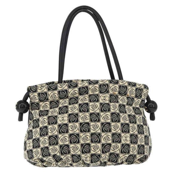 CHANEL Camelia Tote Bag Canvas Black Silver CC Auth 179051SAV