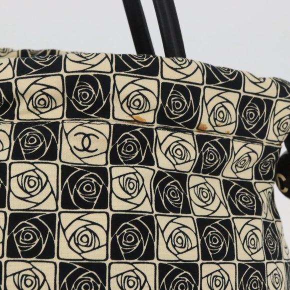 CHANEL Camelia Tote Bag Canvas Black Silver CC Auth 179051SAV