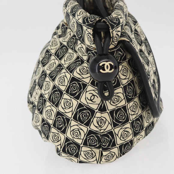 CHANEL Camelia Tote Bag Canvas Black Silver CC Auth 179051SAV
