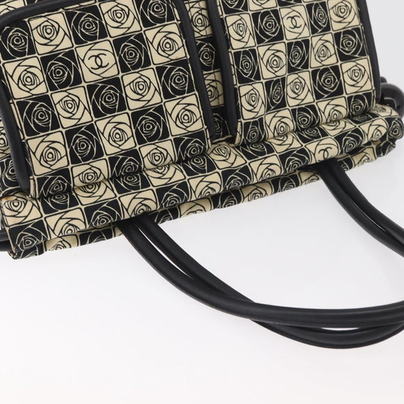 CHANEL Camelia Tote Bag Canvas Black Silver CC Auth 179051SAV