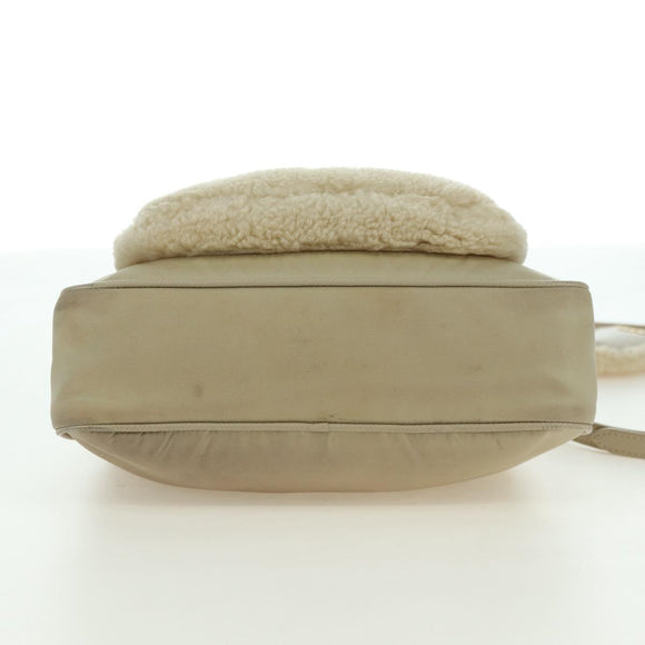 PRADA Chain Shoulder Bag Nylon 3way Beige Gold Auth 179052V