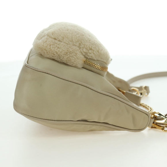 PRADA Chain Shoulder Bag Nylon 3way Beige Gold Auth 179052V