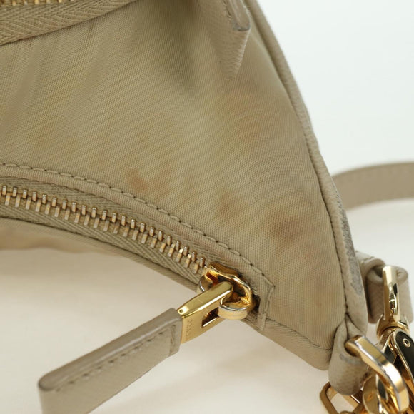 PRADA Chain Shoulder Bag Nylon 3way Beige Gold Auth 179052V