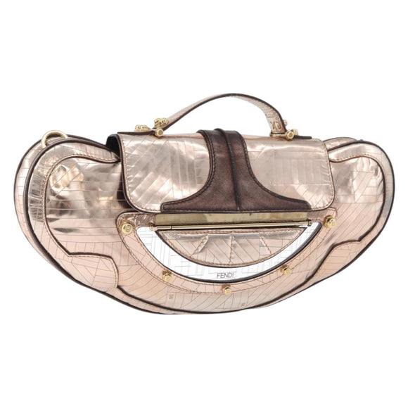 FENDI Hand Bag Patent leather Bronze Gold Auth 179053A