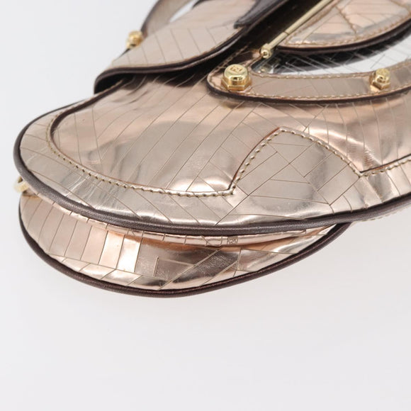 FENDI Hand Bag Patent leather Bronze Gold Auth 179053A