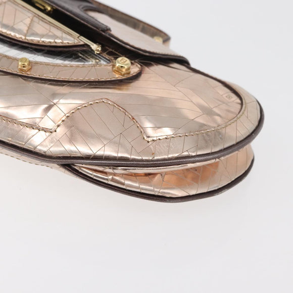 FENDI Hand Bag Patent leather Bronze Gold Auth 179053A