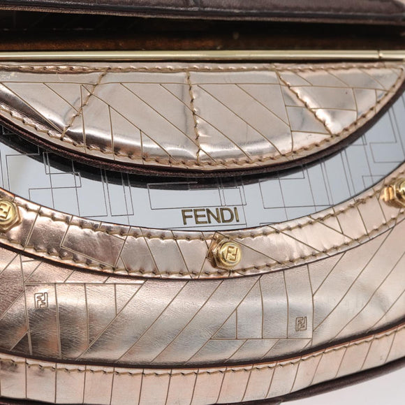 FENDI Hand Bag Patent leather Bronze Gold Auth 179053A