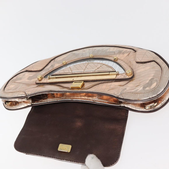 FENDI Hand Bag Patent leather Bronze Gold Auth 179053A