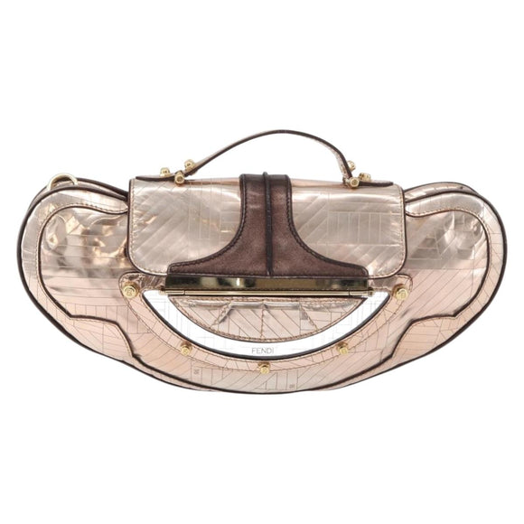 FENDI Hand Bag Patent leather Bronze Gold Auth 179053A
