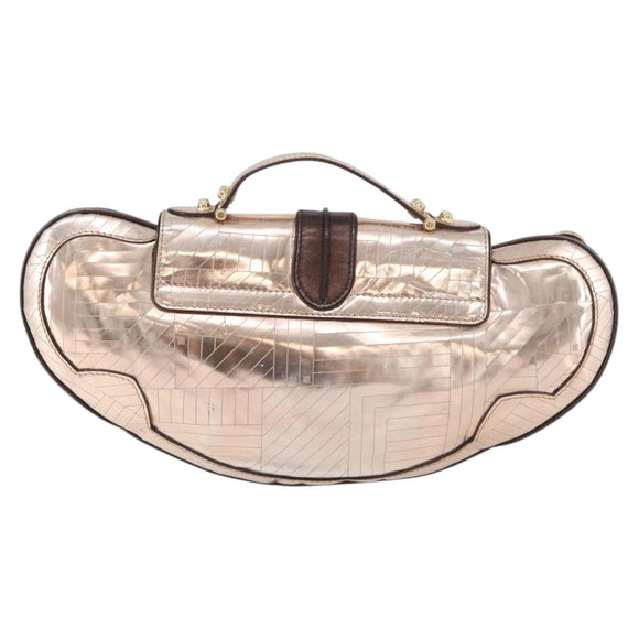 FENDI Hand Bag Patent leather Bronze Gold Auth 179053A