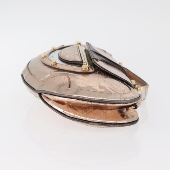 FENDI Hand Bag Patent leather Bronze Gold Auth 179053A