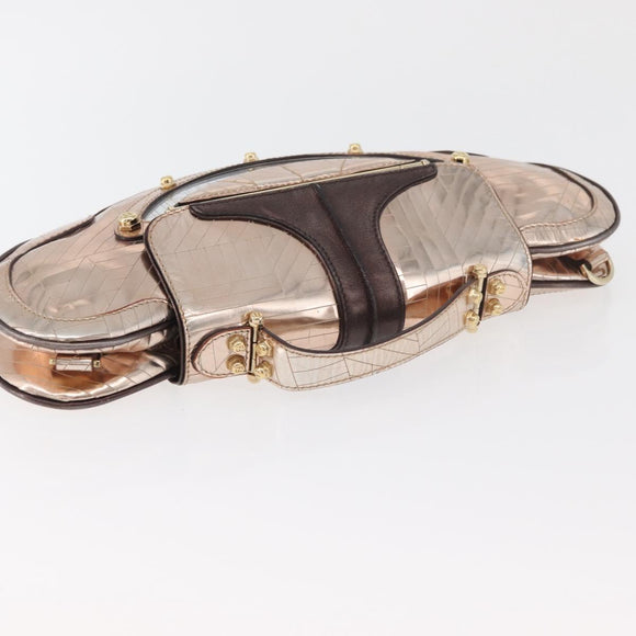 FENDI Hand Bag Patent leather Bronze Gold Auth 179053A