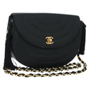 CHANEL Half Moon Chain Shoulder Bag Satin Black Gold CC Auth 179055SAV-1