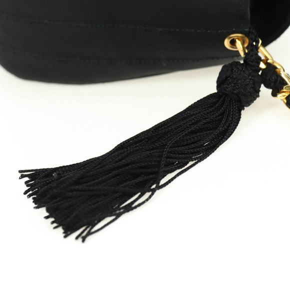 CHANEL Half Moon Chain Shoulder Bag Satin Black Gold CC Auth 179055SAV