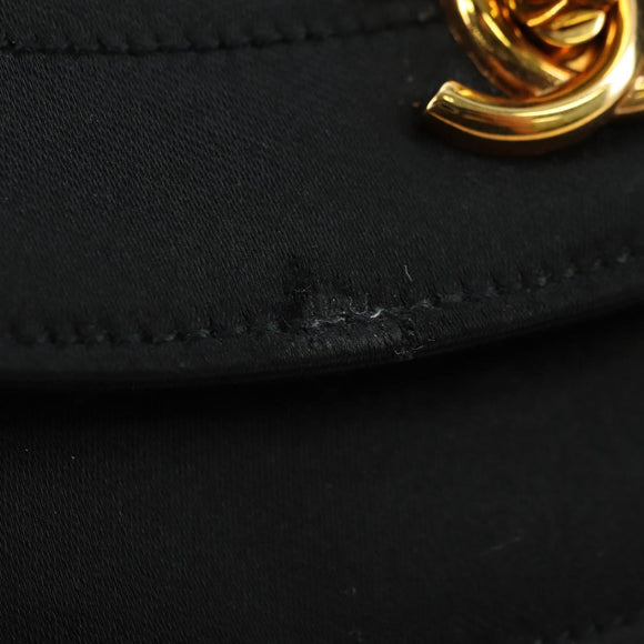 CHANEL Half Moon Chain Shoulder Bag Satin Black Gold CC Auth 179055SAV