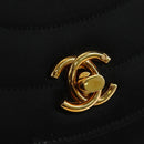 CHANEL Half Moon Chain Shoulder Bag Satin Black Gold CC Auth 179055SAV-20