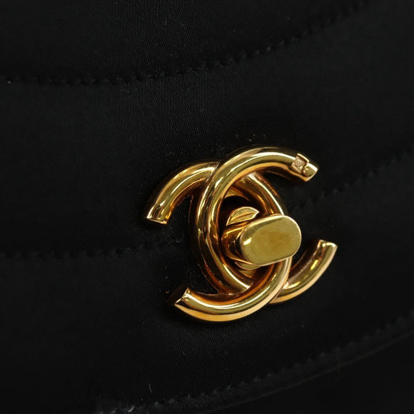 CHANEL Half Moon Chain Shoulder Bag Satin Black Gold CC Auth 179055SAV
