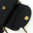 CHANEL Half Moon Chain Shoulder Bag Satin Black Gold CC Auth 179055SAV-21