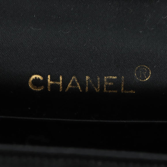 CHANEL Half Moon Chain Shoulder Bag Satin Black Gold CC Auth 179055SAV