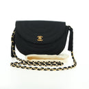 CHANEL Half Moon Chain Shoulder Bag Satin Black Gold CC Auth 179055SAV-12