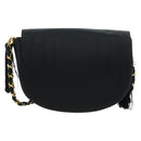 CHANEL Half Moon Chain Shoulder Bag Satin Black Gold CC Auth 179055SAV-2