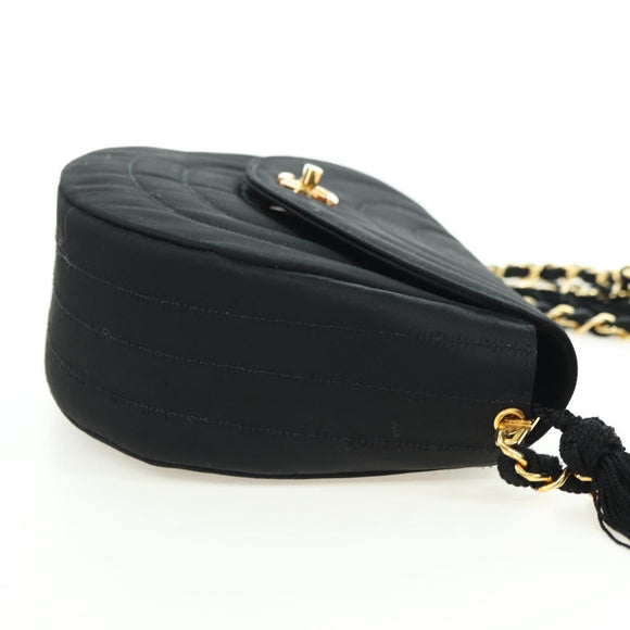 CHANEL Half Moon Chain Shoulder Bag Satin Black Gold CC Auth 179055SAV