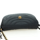 CHANEL Half Moon Chain Shoulder Bag Satin Black Gold CC Auth 179055SAV-6